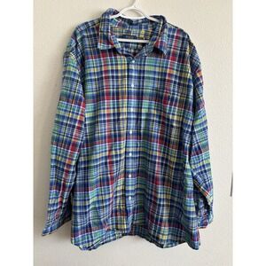 Polo Ralph Lauren 4XB Plaid Button Down Shirt Big & Tall Blue Madras NWOT